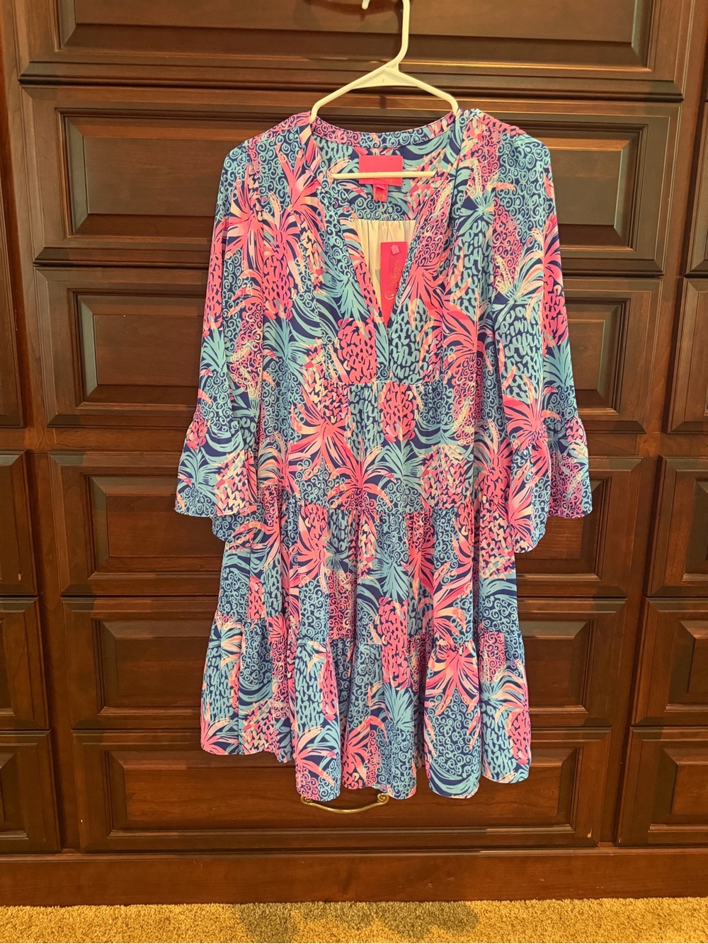 Lilly Pulitzer Pink and Blue Tropical Tiered Dress